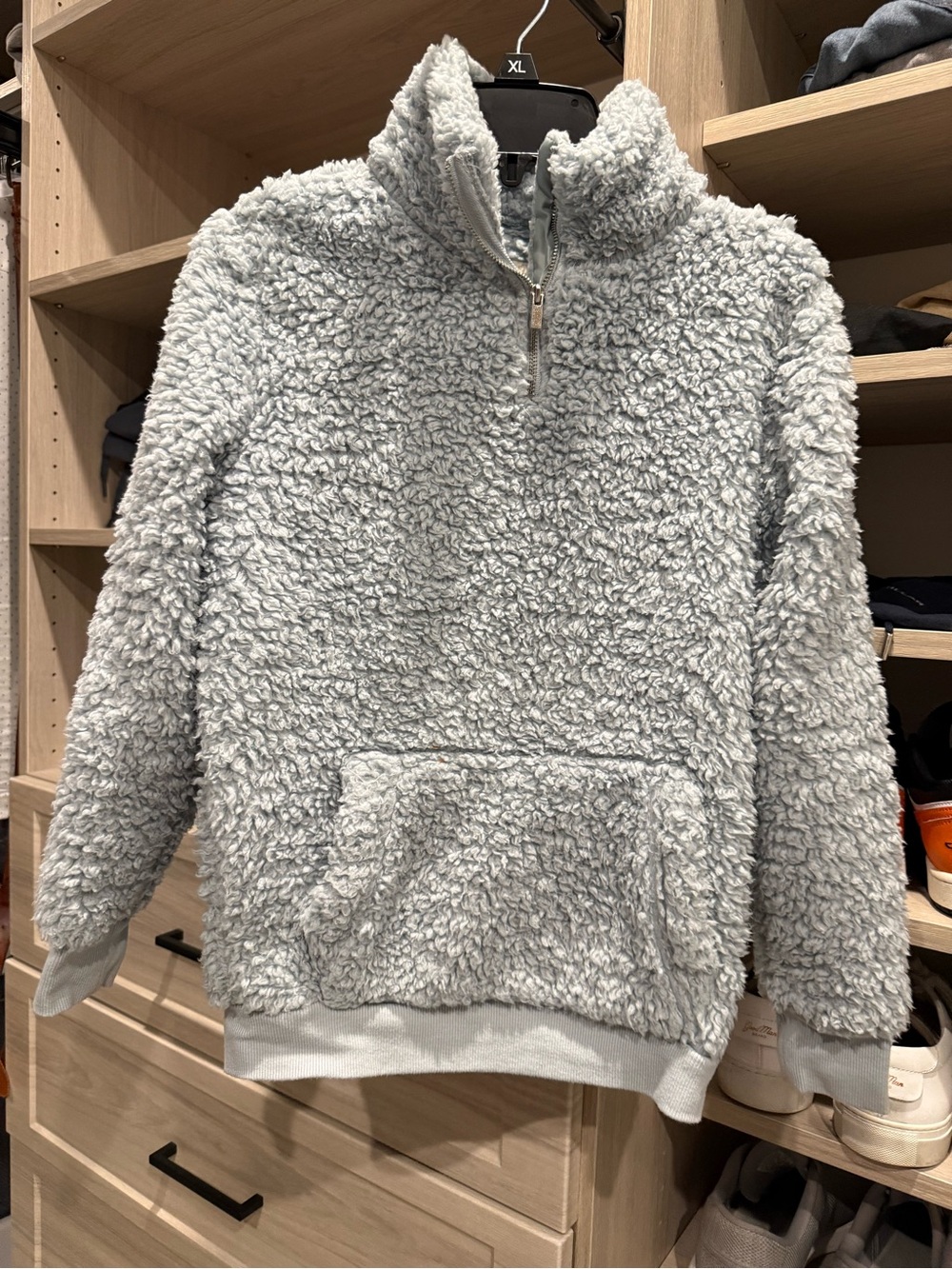 Girls Cozy Sherpa Quarter-Zip Pullover Sweater - Light blue gray